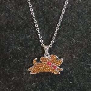 10 karat White Gold Brown and Red Crystal Dog Necklace